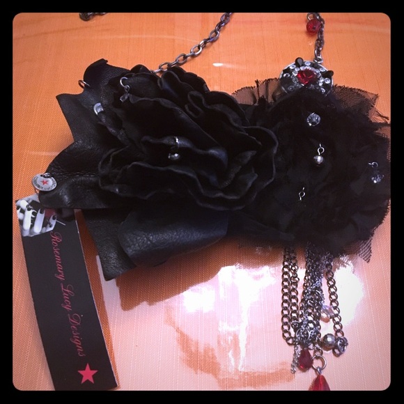 leather Swarovski rocker goth 4in1 necklace bracelet - Picture 12 of 16